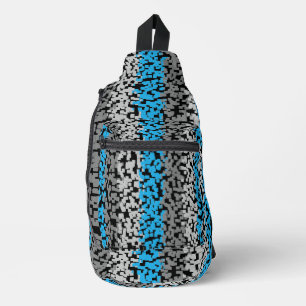 Aqua blue grey black digital pixelated stripes sling bag