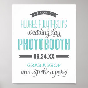 Aqua Blue Grey Custom Wedding Photo Booth Sign