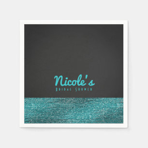 Aqua Blue & Grey Modern Glam Sequins Chic Party Napkin