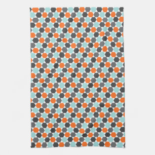 Aqua blue, grey, orange geometric hexagon pattern tea towel