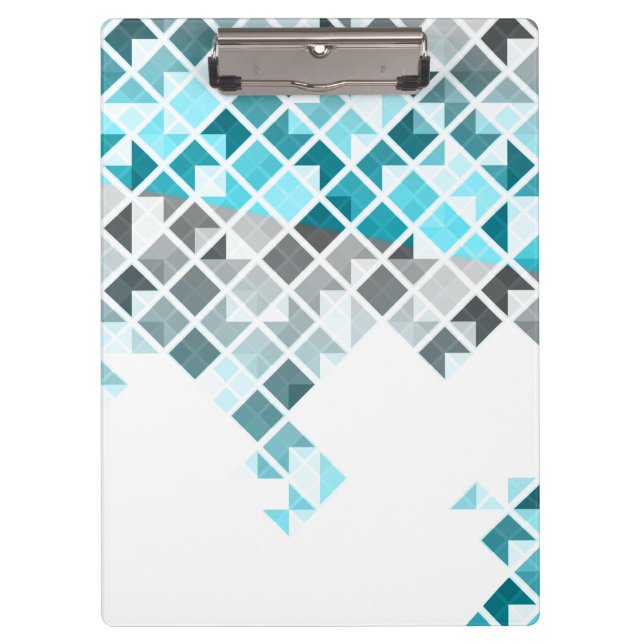 Aqua Blue, Grey & White Geometric Pattern Clipboard (Front)