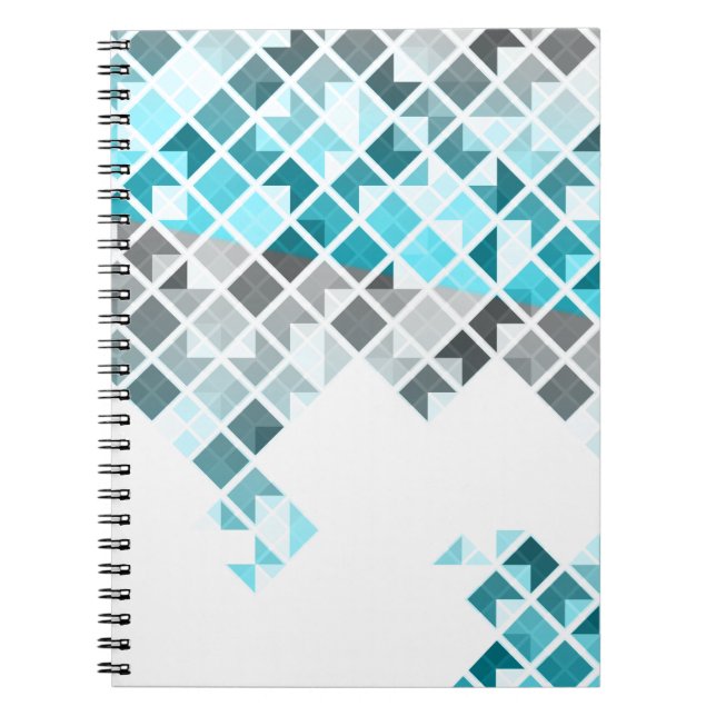 Aqua Blue, Grey & White Geometric Pattern Notebook (Front)