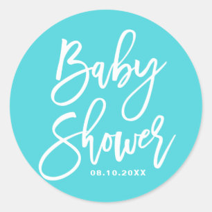 Aqua Blue Hand Lettered Custom Baby Shower Sticker