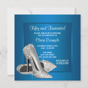 Aqua Blue High Heels Womans Birthday Party Invitation