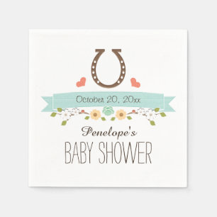 Aqua Blue Horseshoe Western Baby Boy Shower Napkin