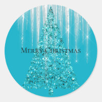 Aqua Blue Icicles Sparkle Christmas Tree