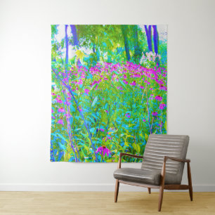 Aqua Blue Impressionistic Garden Landscape Tapestry