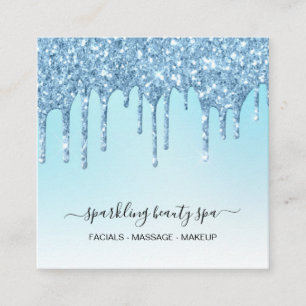 *~* Aqua + Blue Indigo  Drip Dripping GLITTER AP7 Square Business Card