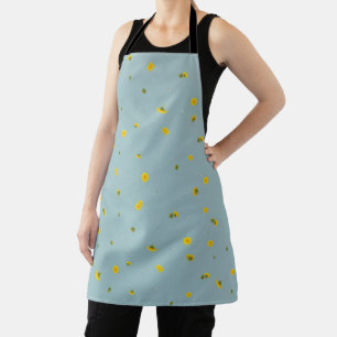 Aqua Blue Japanese Dandelion Floral Pattern Apron