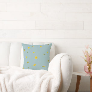 Aqua Blue Japanese Dandelion Floral Pattern Cushion
