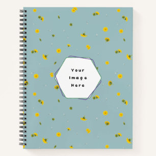 Aqua Blue Japanese Dandelion Floral Pattern Notebook