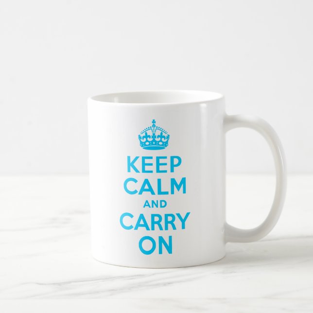 Aqua Blue Keep Calm and Carry On Coffee Mug (Right)