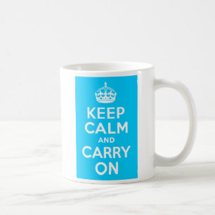 Aqua Blue Keep Calm and Carry On Coffee Mug