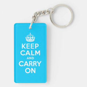 Aqua Blue Keep Calm and Carry On Key Ring