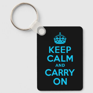 Aqua Blue Keep Calm and Carry On Key Ring