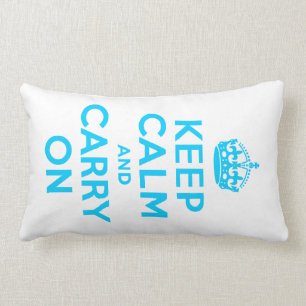 Aqua Blue Keep Calm and Carry On Lumbar Cushion