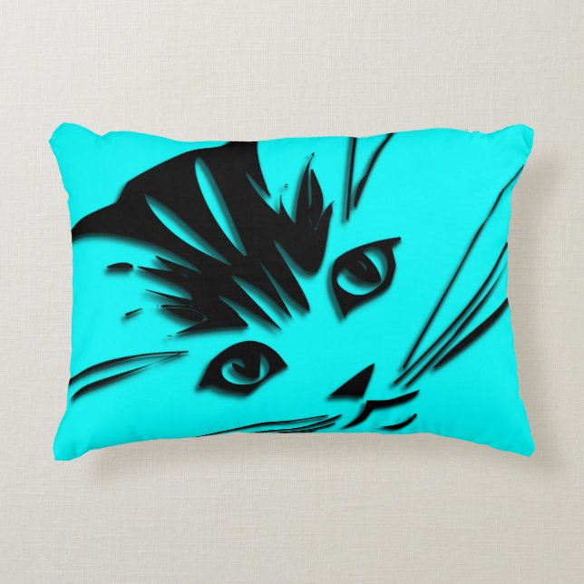 Aqua Blue Kitty Cat Face Decorative Cushion (Front)