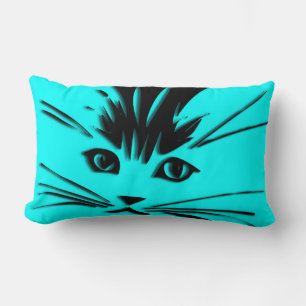 Aqua Blue Kitty Cat Face Lumbar Cushion