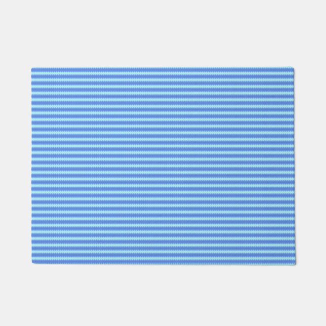 Aqua Blue Knit Crochet Stripe Texture Pattern Doormat (Front)
