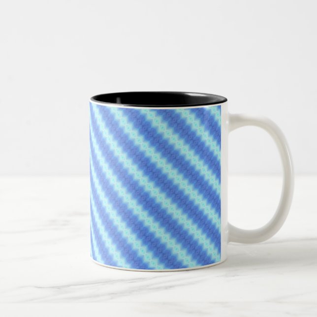 Aqua Blue Knit Crochet Stripe Texture Pattern Two-Tone Coffee Mug (Right)