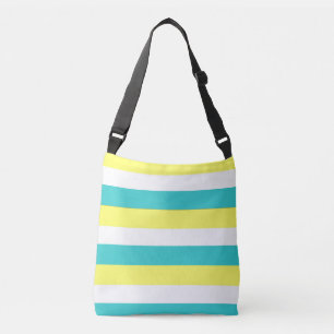 Aqua Blue, Lemon Yellow and White Stripes Crossbody Bag