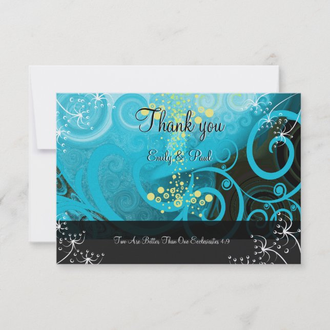 Aqua Blue Lemon Yellow Calla Lily Flower Thank You Card (Front)