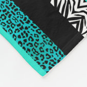 Aqua Blue Leopard and Zebra Animal Print Fleece Blanket (Corner)