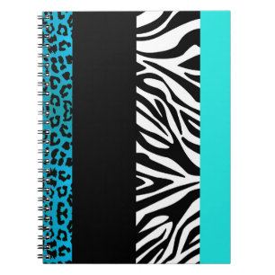 Aqua Blue Leopard and Zebra Animal Print Notebook