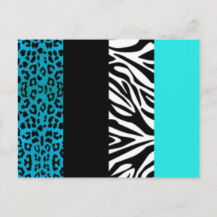 Aqua Blue Leopard and Zebra Animal Print Postcard