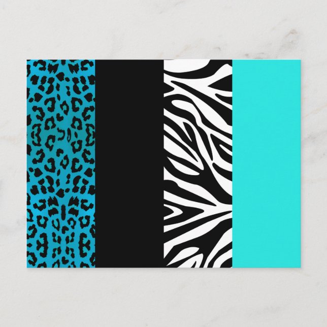 Aqua Blue Leopard and Zebra Animal Print Postcard (Front)