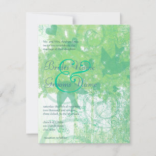 Aqua Blue & Lime Birds & Swirls Wedding Invitation