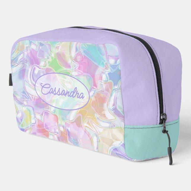Aqua Blue Lime Green Pink Purple Art Pattern Dopp Kit (Right Corner)