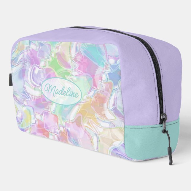 Aqua Blue Lime Green Pink Purple Art Pattern Dopp Kit (Right Corner)