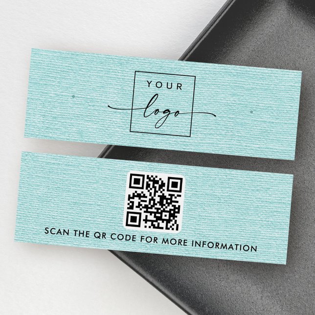 Aqua blue linen logo QR stud earring display card (Aqua blue linen logo QR stud earring display card)