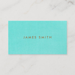 Aqua Blue Linen Texture Stylish Minimalist Business Card