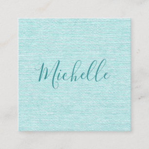 Aqua blue linen turquoise feminine minimalist square business card