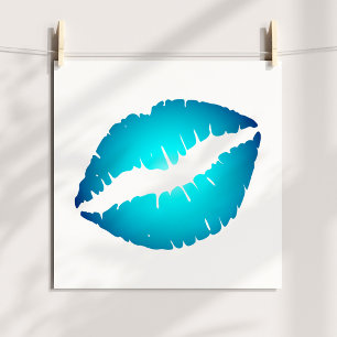 Aqua Blue Lipstick Kiss on White Poster