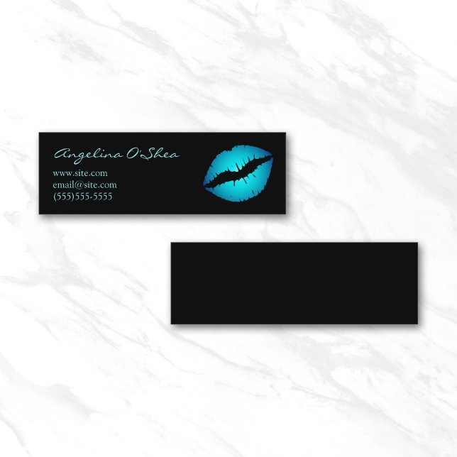 Aqua Blue Lipstick Mini Business Card (Blue Lipstick Skinny Business Card)