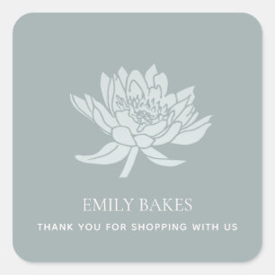 AQUA BLUE LOTUS FLORAL BUSINESS SHOPPING THANK YOU SQUARE STICKER