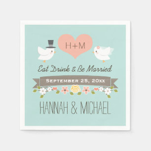 Aqua Blue Love Birds Dove Wedding Napkin