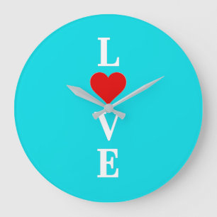 Aqua Blue LOVE Heart Large Clock