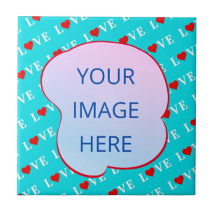 Aqua Blue LOVE Modern Chic Ceramic Tile