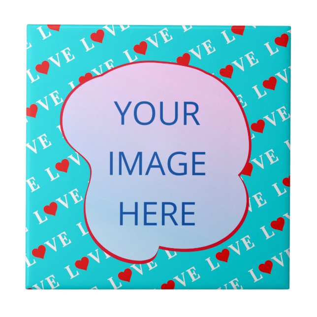 Aqua Blue LOVE Modern Chic Ceramic Tile (Front)