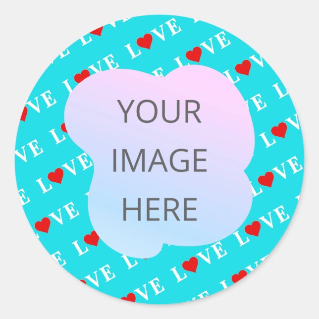 Aqua Blue LOVE Modern Chic Classic Round Sticker (Front)