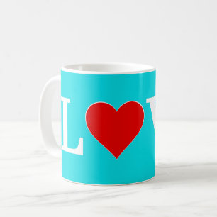 Aqua Blue LOVE Modern Elegant Coffee Mug