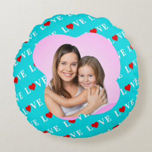Aqua Blue LOVE Round Cushion