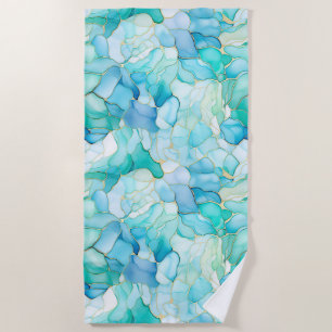 Aqua Blue Marble Abstract Beach Towel