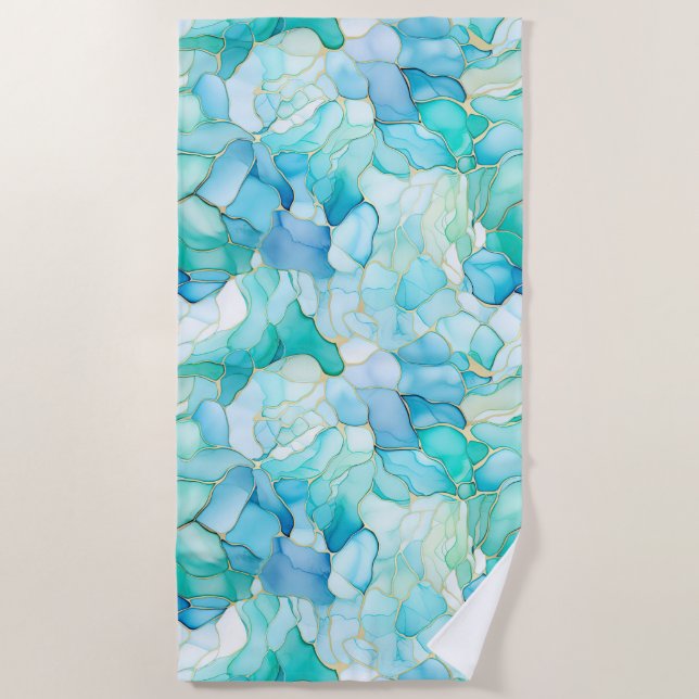 Aqua Blue Marble Abstract Beach Towel (Front)
