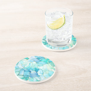 Aqua Blue Marble Abstract Coaster