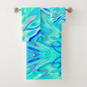 Aqua Blue Marble Texture Abstract Liquid Pattern Bath Towel Set